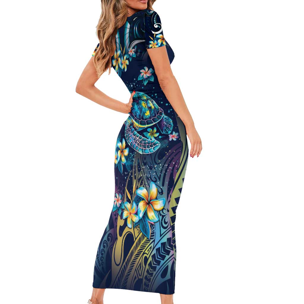 Plumeria Turtles Traditional Tribal Family Matching Short Sleeve Bodycon Dress and Hawaiian Shirt LT9 - Polynesian Pride