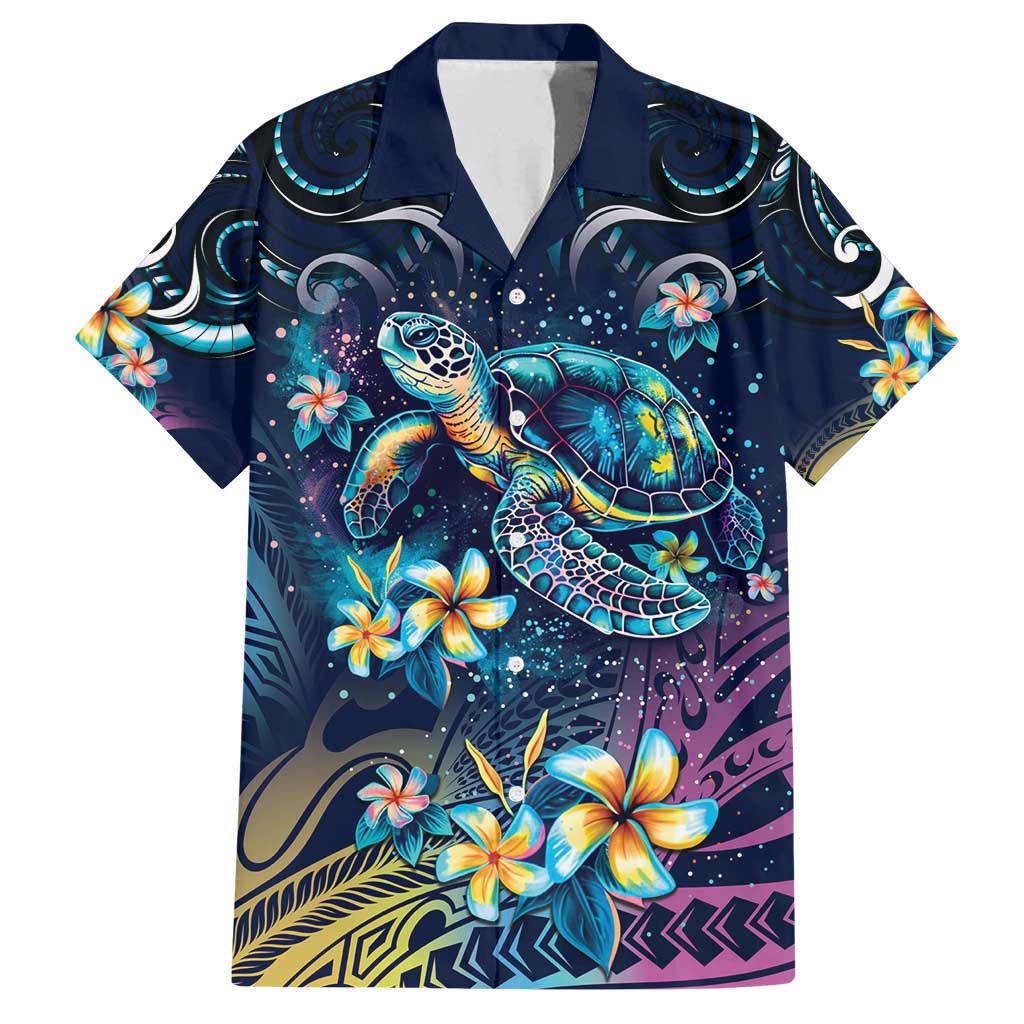Plumeria Turtles Traditional Tribal Family Matching Summer Maxi Dress and Hawaiian Shirt LT9 Dad's Shirt - Short Sleeve Black - Polynesian Pride