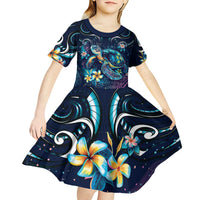 Plumeria Turtles Traditional Tribal Kid Short Sleeve Dress LT9 - Polynesian Pride