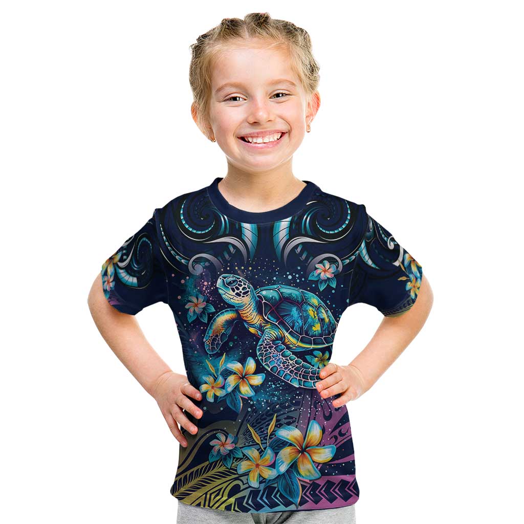 Plumeria Turtles Traditional Tribal Kid T Shirt LT9 Black - Polynesian Pride