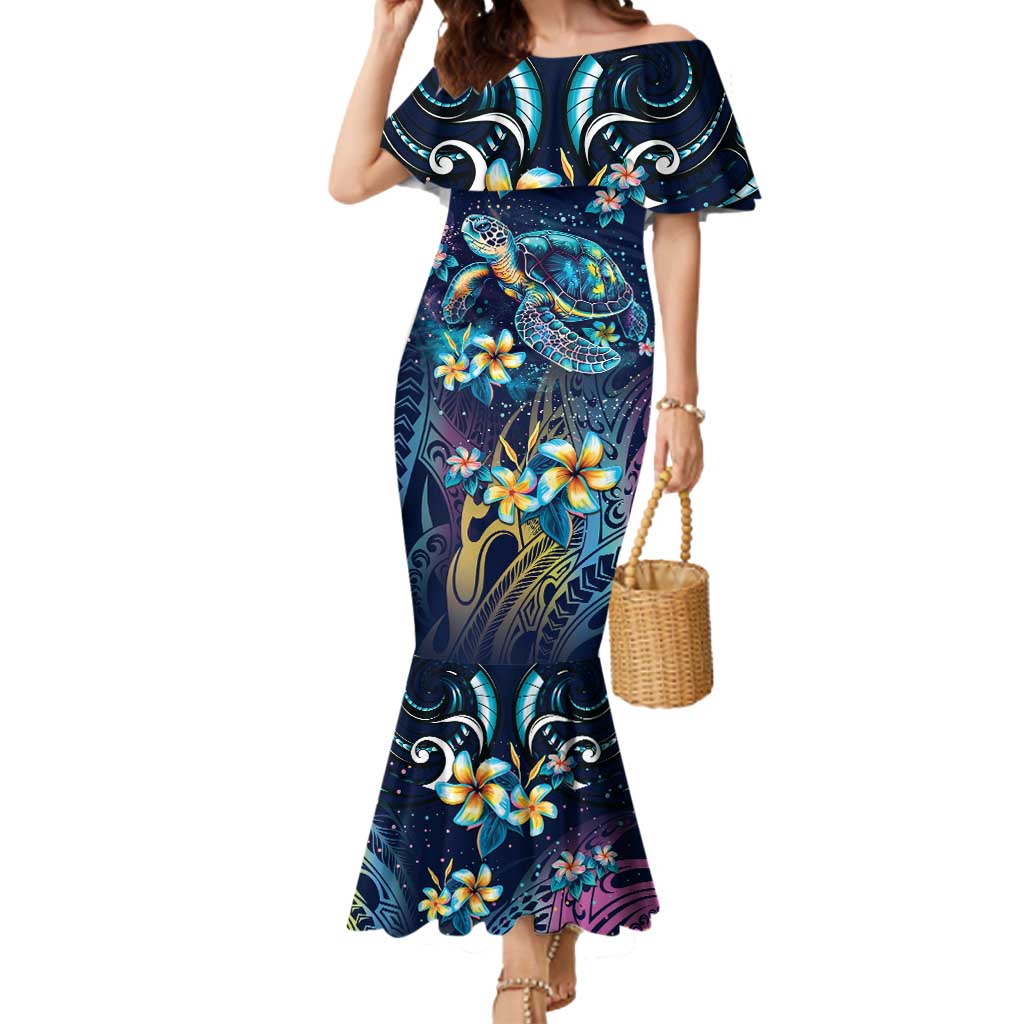 Plumeria Turtles Traditional Tribal Mermaid Dress LT9 Women Black - Polynesian Pride
