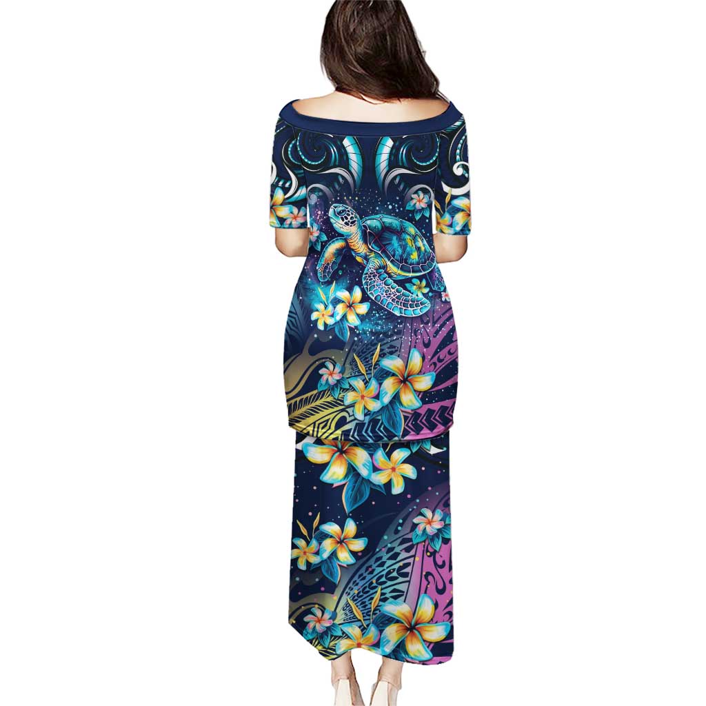 Plumeria Turtles Traditional Tribal Puletasi