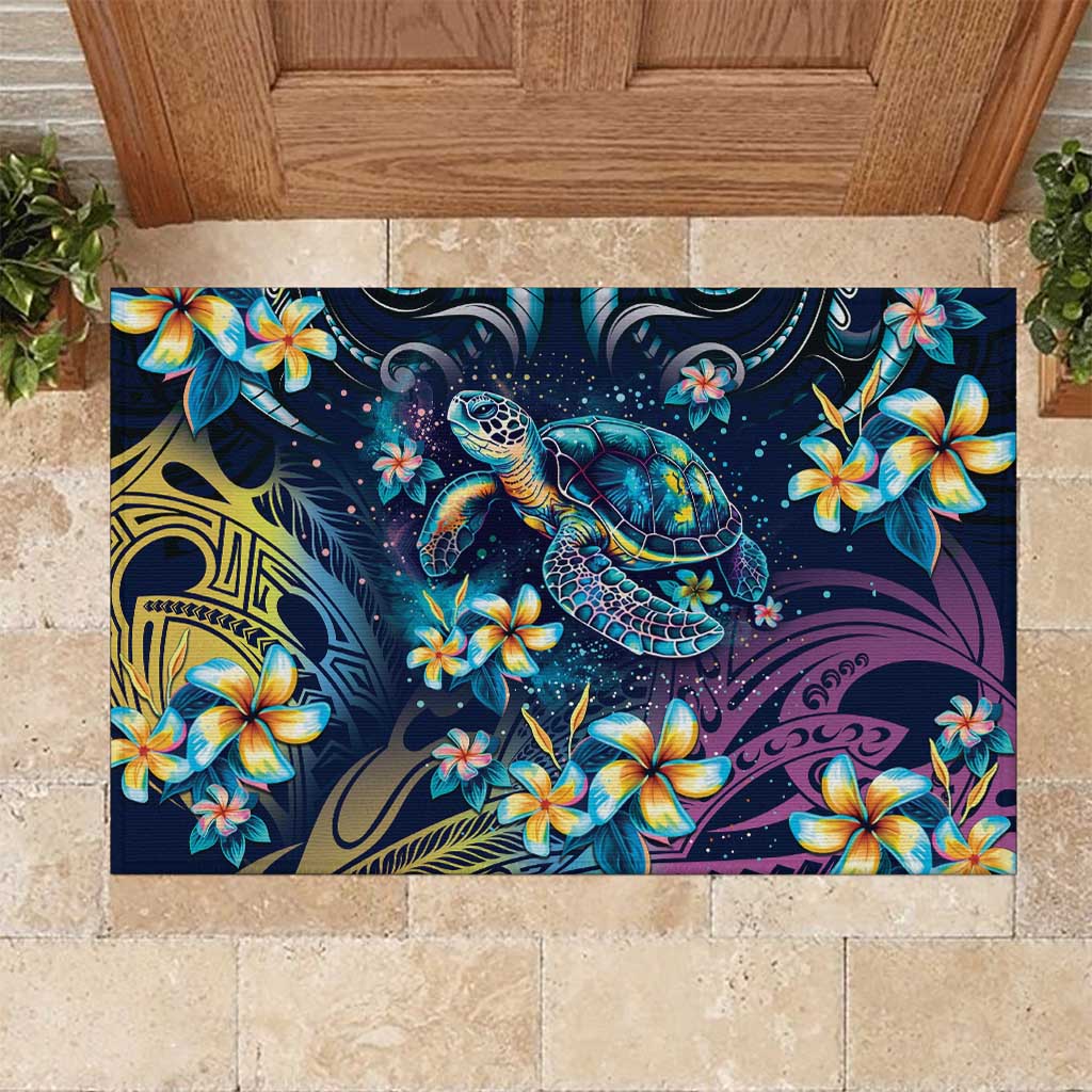 Plumeria Turtles Traditional Tribal Rubber Doormat LT9 Black - Polynesian Pride