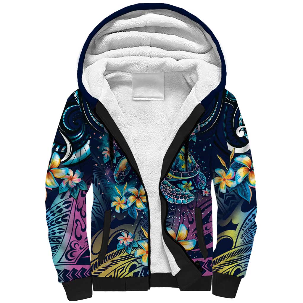 Plumeria Turtles Traditional Tribal Sherpa Hoodie