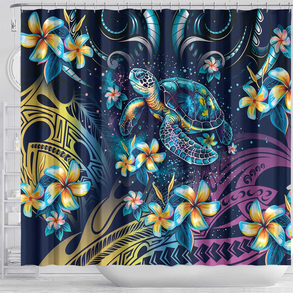 Plumeria Turtles Traditional Tribal Shower Curtain LT9 - Polynesian Pride