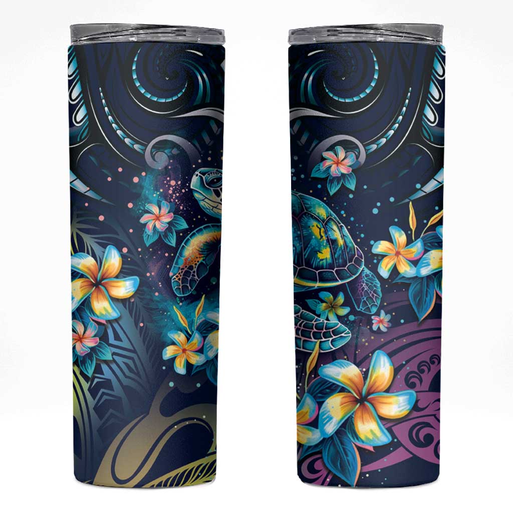 Plumeria Turtles Traditional Tribal Skinny Tumbler LT9 Black - Polynesian Pride