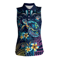 Plumeria Turtles Traditional Tribal Women Sleeveless Polo Shirt LT9 Female Black - Polynesian Pride