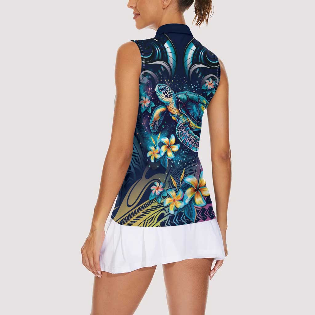 Plumeria Turtles Traditional Tribal Women Sleeveless Polo Shirt LT9 - Polynesian Pride