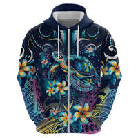 Plumeria Turtles Traditional Tribal Zip Hoodie