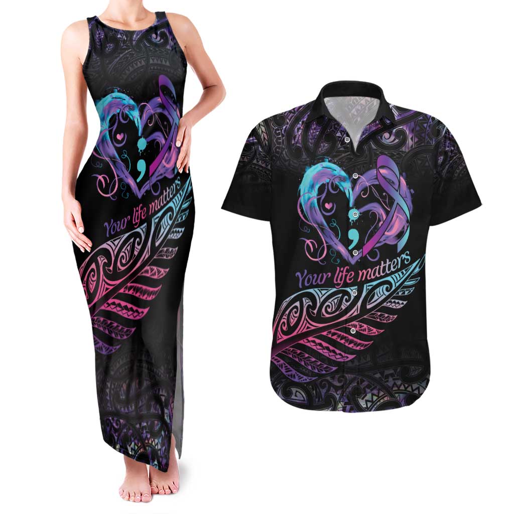 Personalised Your Life Matters Couples Matching Tank Maxi Dress and Hawaiian Shirt Suicide Prevention Awareness Semicolon Heart