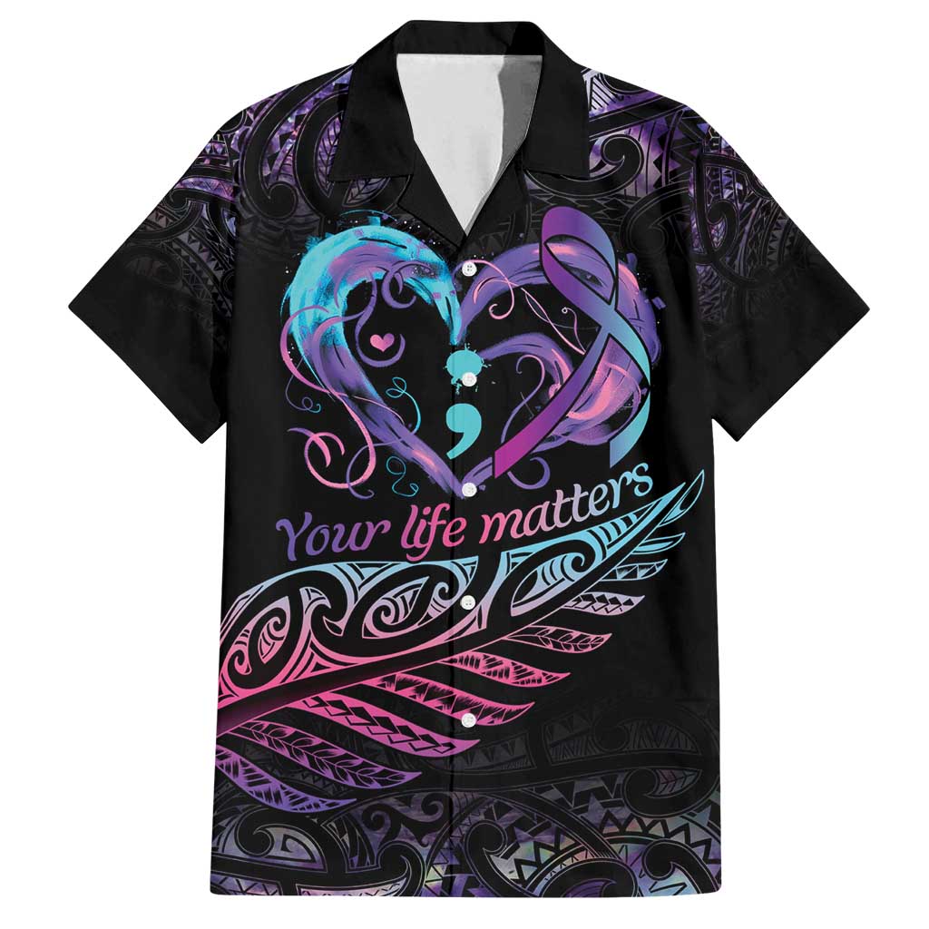 Personalised Your Life Matters Family Matching Off Shoulder Maxi Dress and Hawaiian Shirt Suicide Prevention Awareness Semicolon Heart