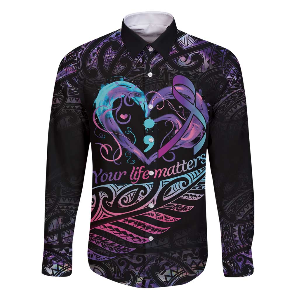 Personalised Your Life Matters Family Matching Off Shoulder Maxi Dress and Hawaiian Shirt Suicide Prevention Awareness Semicolon Heart