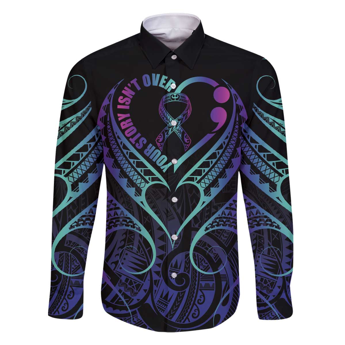 Personalised Your Story Isn't Over Family Matching Off The Shoulder Long Sleeve Dress and Hawaiian Shirt Suicide Prevention Awareness Semicolon Heart