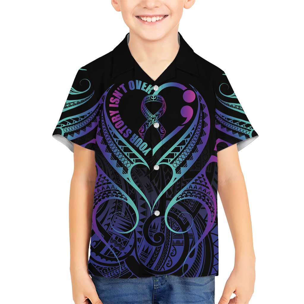 Personalised Your Story Isn't Over Family Matching Tank Maxi Dress and Hawaiian Shirt Suicide Prevention Awareness Semicolon Heart