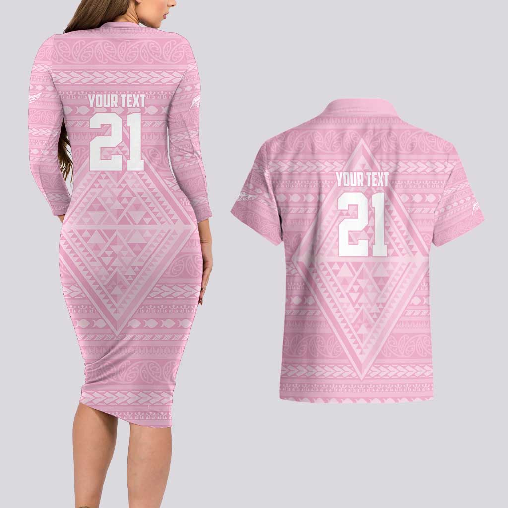 Custom New Zealand Basketball Indigenous Couples Matching Long Sleeve Bodycon Dress and Hawaiian Shirt - Polynesian Pride