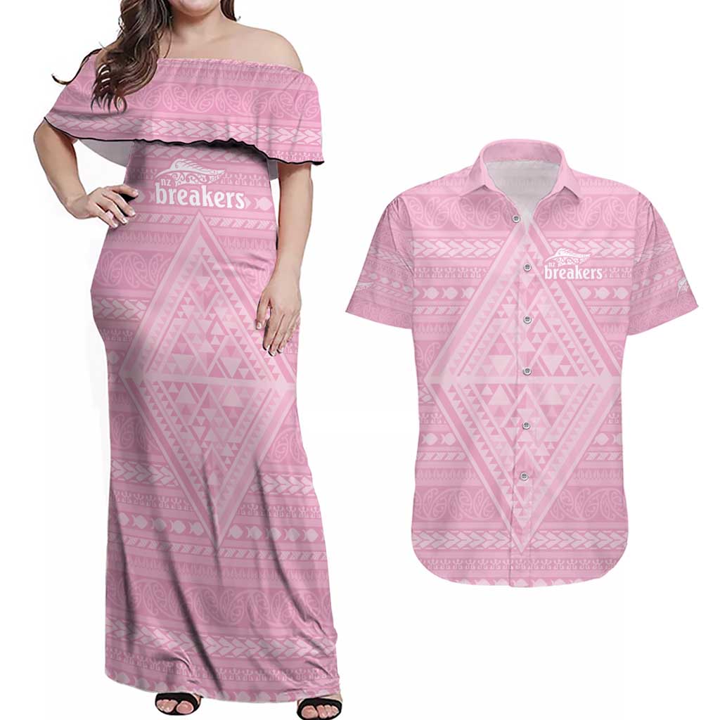 Custom New Zealand Basketball Indigenous Couples Matching Off Shoulder Maxi Dress and Hawaiian Shirt - Polynesian Pride