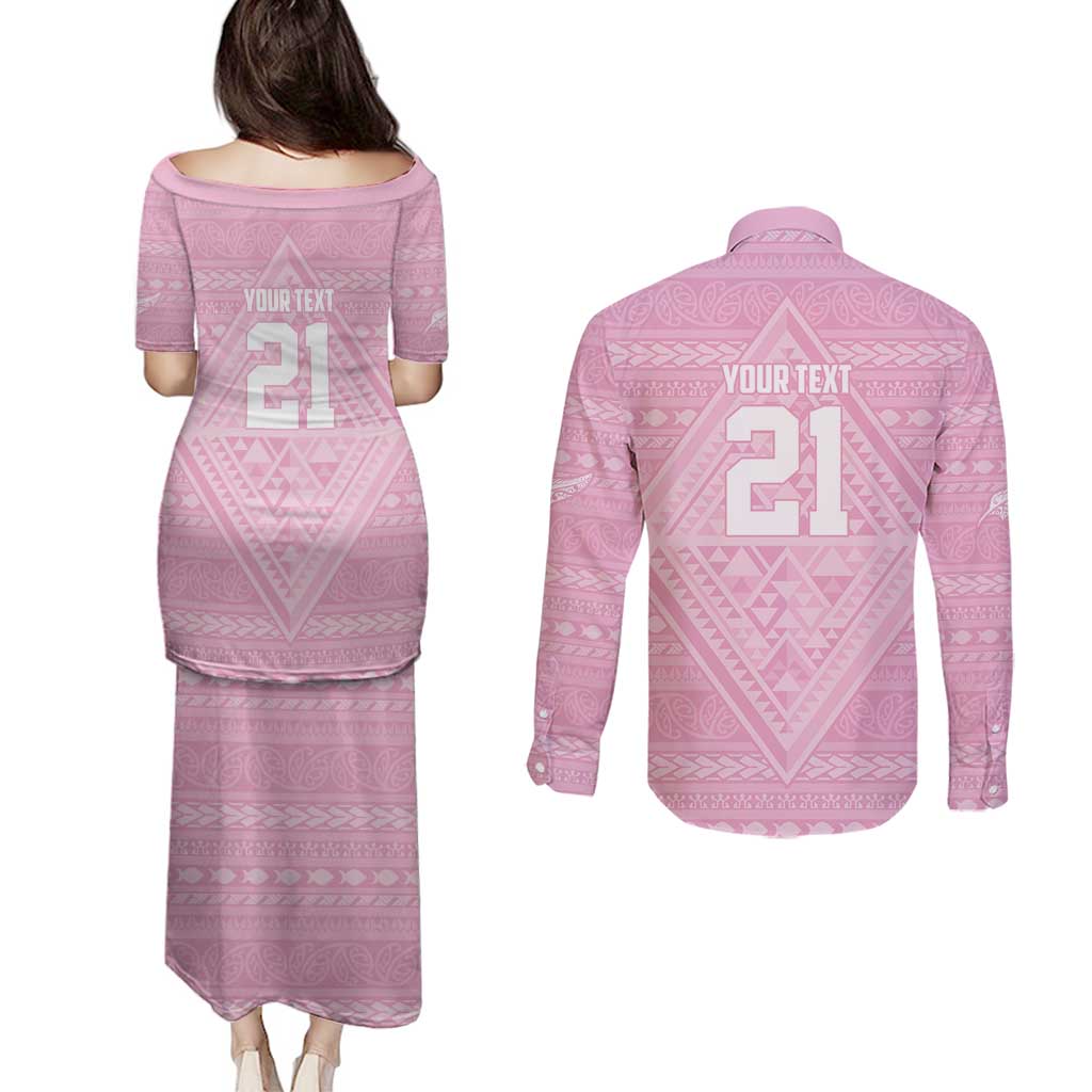 Custom New Zealand Basketball Indigenous Couples Matching Puletasi and Long Sleeve Button Shirt - Polynesian Pride