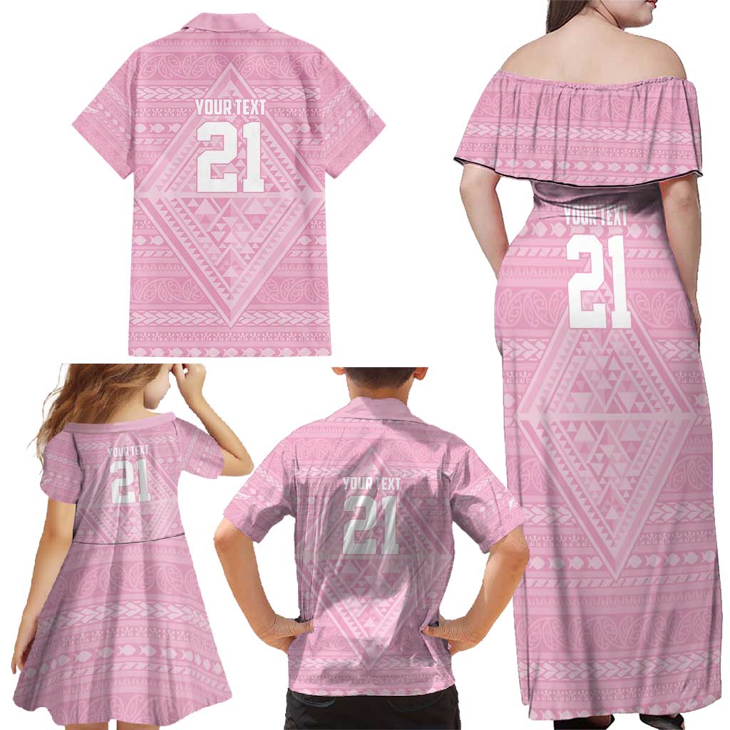 Custom New Zealand Basketball Indigenous Family Matching Off Shoulder Maxi Dress and Hawaiian Shirt - Polynesian Pride
