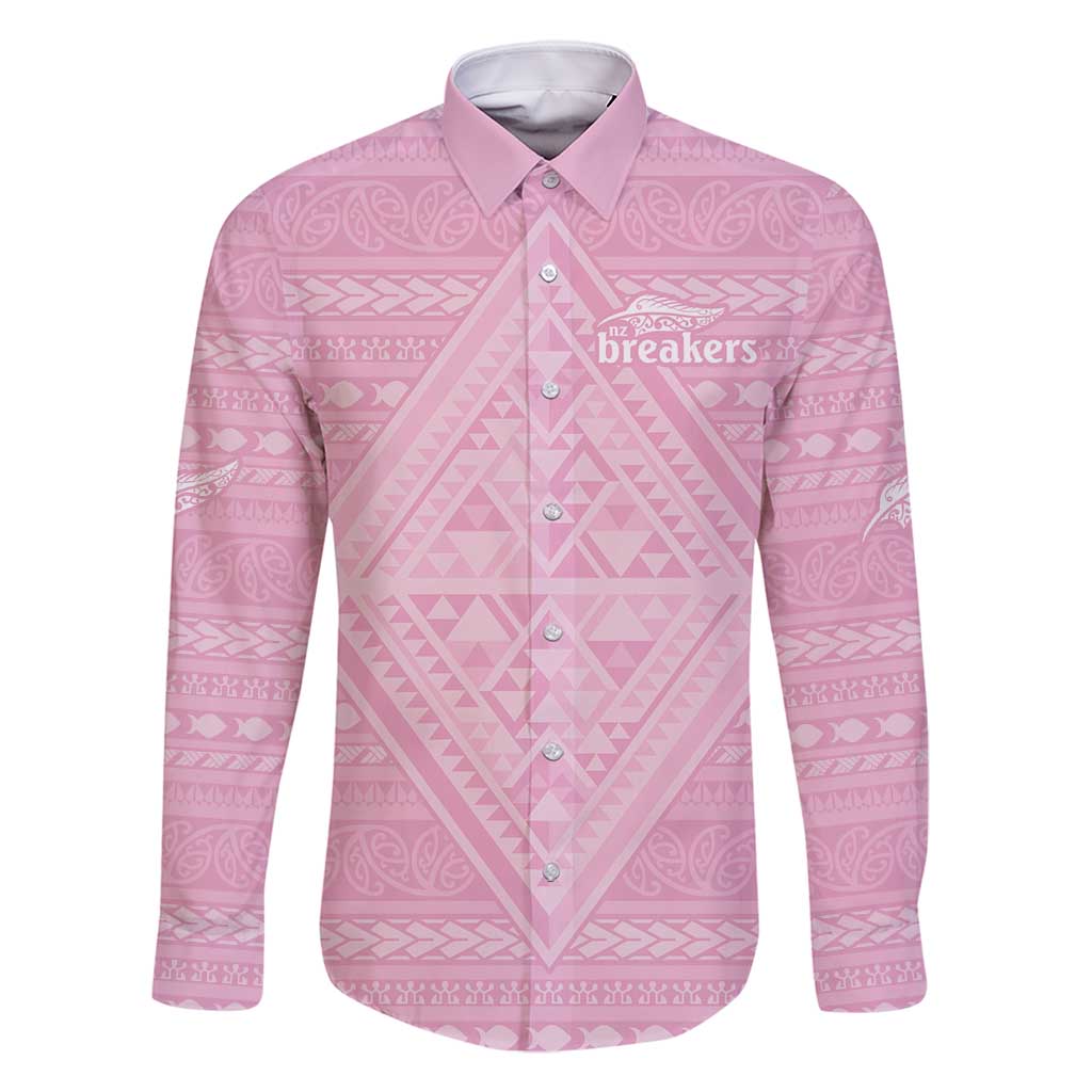 Custom New Zealand Basketball Indigenous Family Matching Off Shoulder Short Dress and Hawaiian Shirt LT9 Dad's Shirt - Long Sleeve Pink - Polynesian Pride