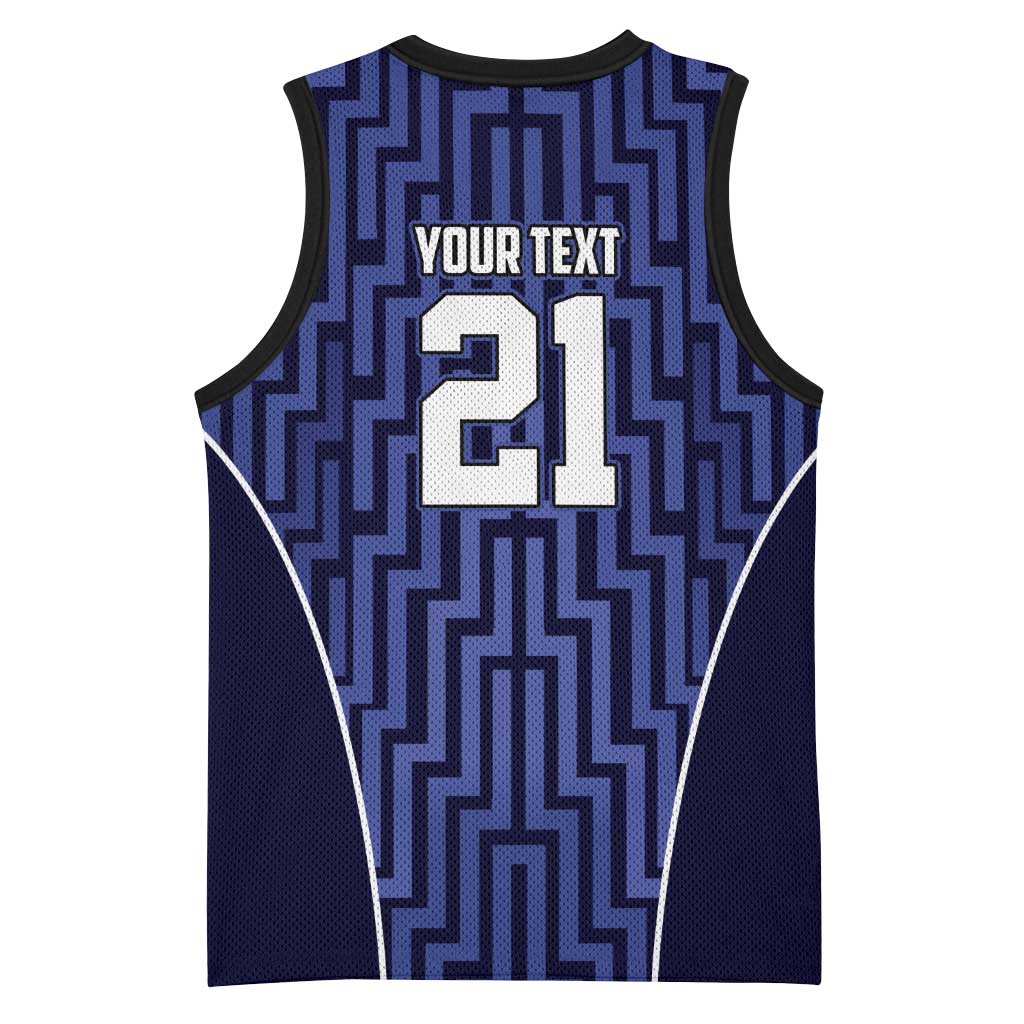 Custom Basketball New Zealand Basketball Jersey Blue Maori Ta Moko Indigenous - Polynesian Pride