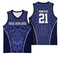 Custom Basketball New Zealand Basketball Jersey Blue Maori Ta Moko Indigenous - Polynesian Pride