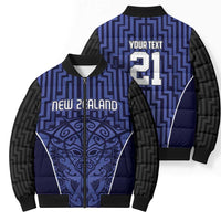 Custom Basketball New Zealand Bomber Puffer Jacket Blue Maori Ta Moko Indigenous - Polynesian Pride