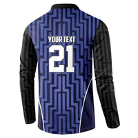 Custom Basketball New Zealand Button Sweatshirt Blue Maori Ta Moko Indigenous - Polynesian Pride