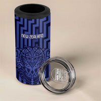 Custom Basketball New Zealand 4 in 1 Can Cooler Tumbler Blue Maori Ta Moko Indigenous - Polynesian Pride