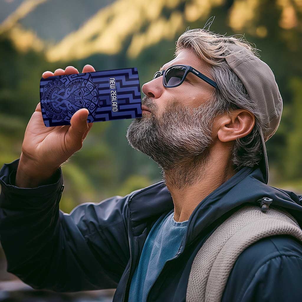 Custom Basketball New Zealand 4 in 1 Can Cooler Tumbler Blue Maori Ta Moko Indigenous - Polynesian Pride