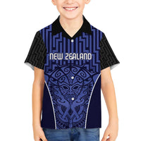 Custom Basketball New Zealand Family Matching Long Sleeve Bodycon Dress and Hawaiian Shirt Blue Maori Ta Moko Indigenous - Polynesian Pride