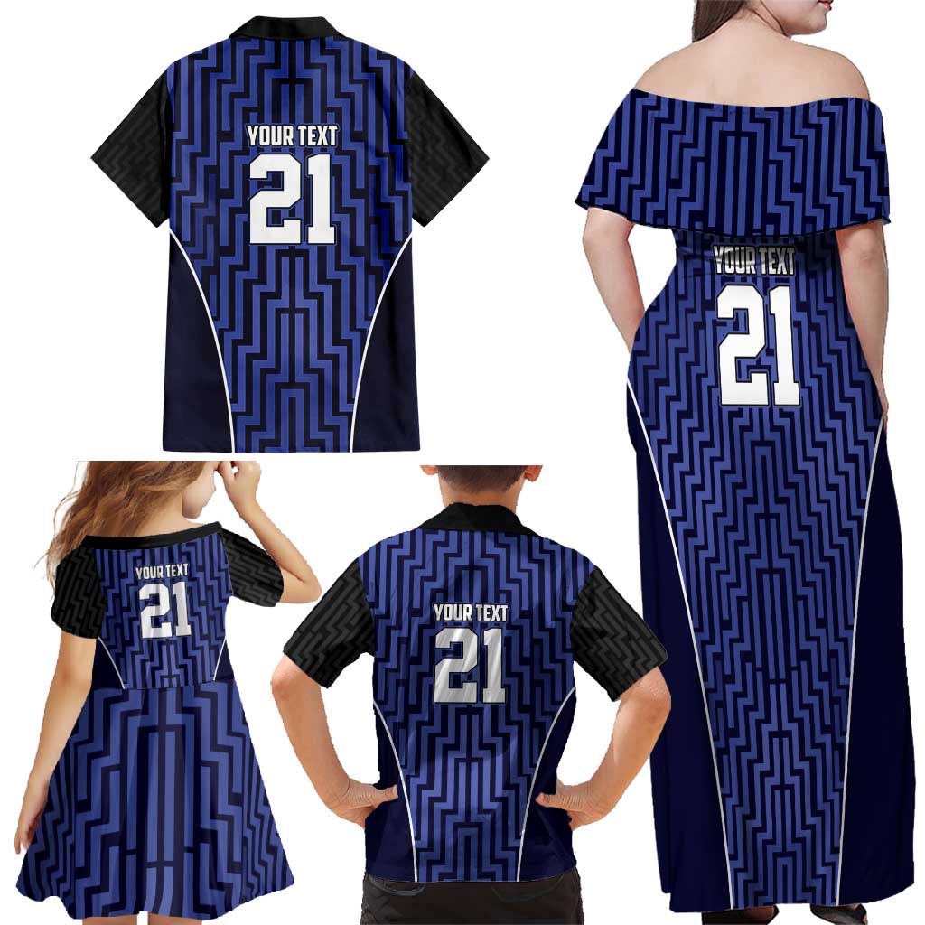 Custom Basketball New Zealand Family Matching Off Shoulder Maxi Dress and Hawaiian Shirt Blue Maori Ta Moko Indigenous - Polynesian Pride