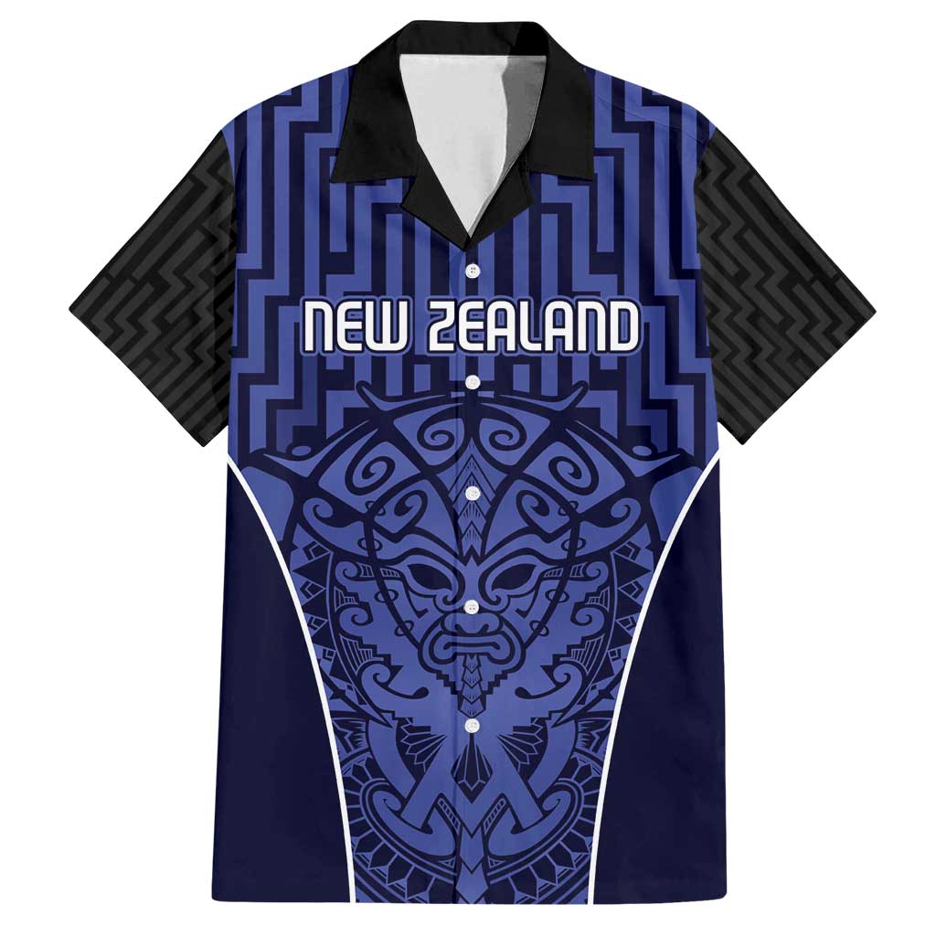 Custom Basketball New Zealand Family Matching Off Shoulder Maxi Dress and Hawaiian Shirt Blue Maori Ta Moko Indigenous - Polynesian Pride