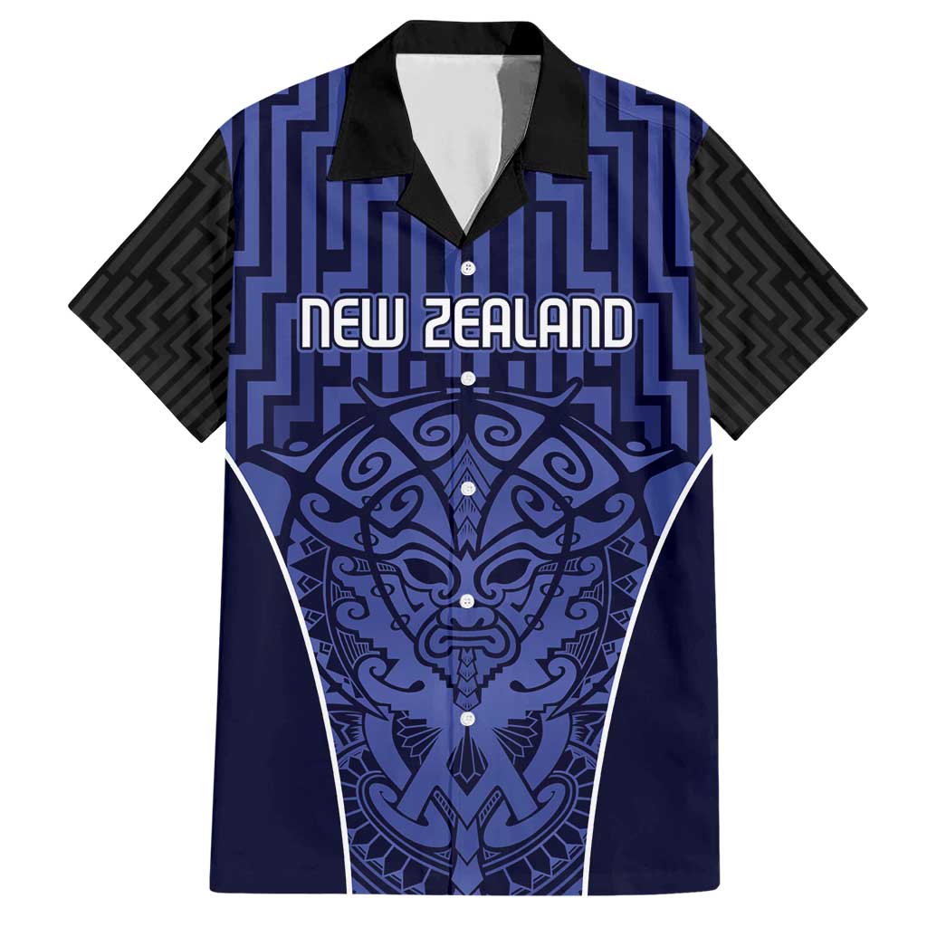 Custom Basketball New Zealand Family Matching Short Sleeve Bodycon Dress and Hawaiian Shirt Blue Maori Ta Moko Indigenous - Polynesian Pride