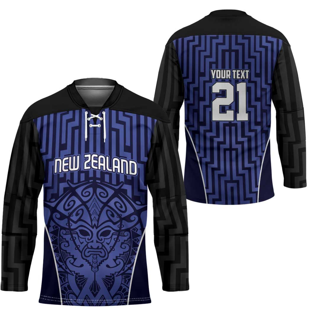Custom Basketball New Zealand Hockey Jersey Blue Maori Ta Moko Indigenous - Polynesian Pride