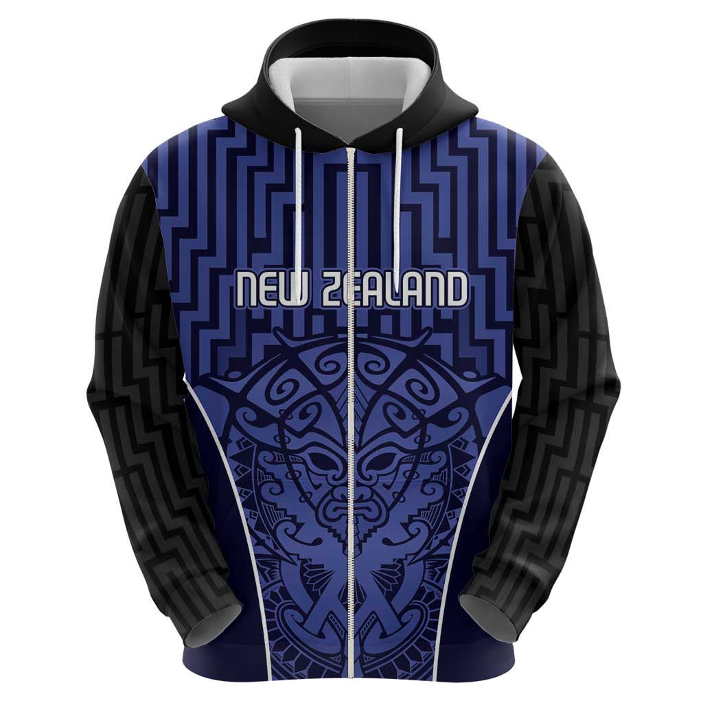 Custom Basketball New Zealand Hoodie Blue Maori Ta Moko Indigenous - Polynesian Pride