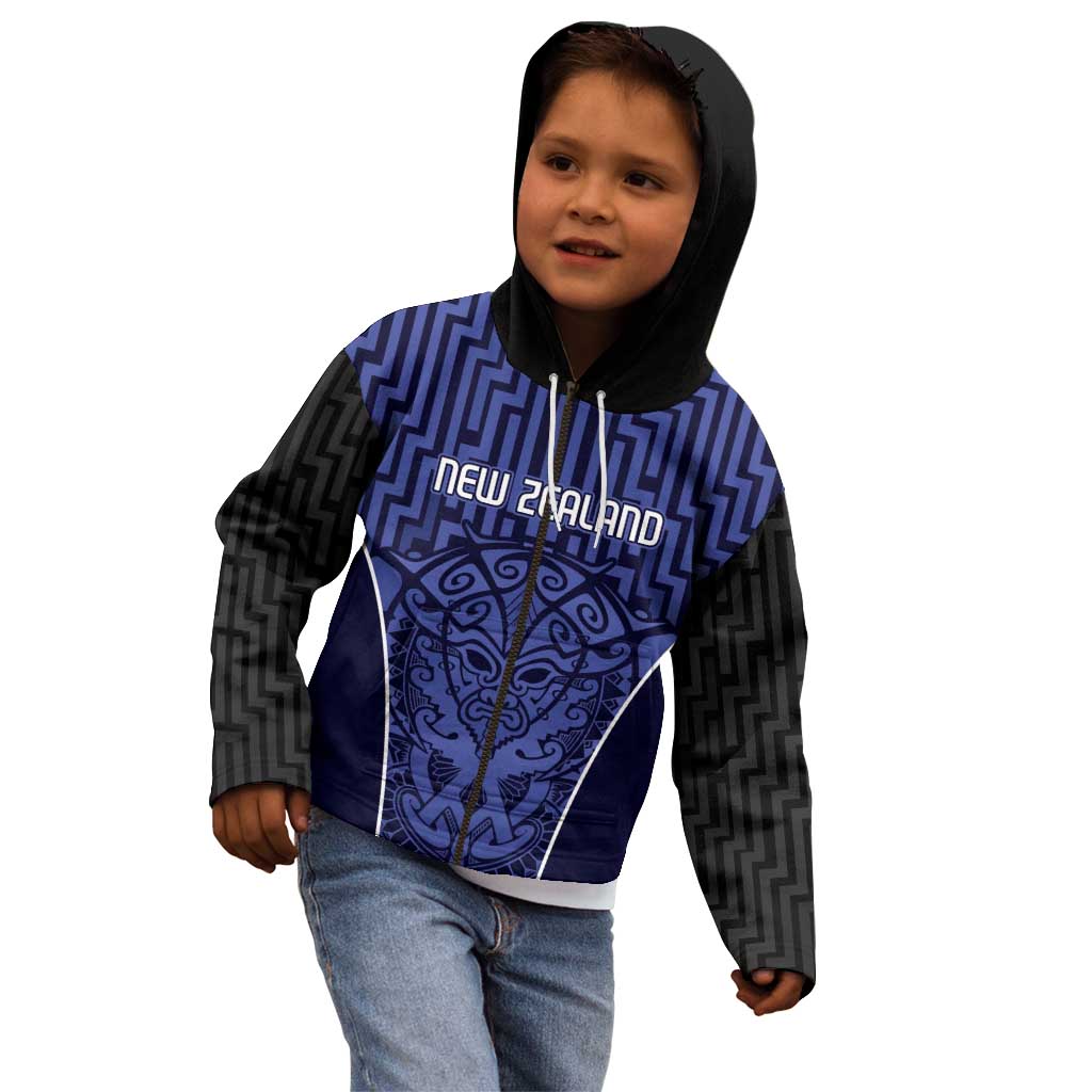 Custom Basketball New Zealand Kid Hoodie Blue Maori Ta Moko Indigenous - Polynesian Pride