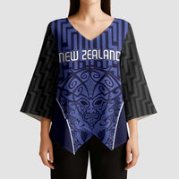 Custom Basketball New Zealand Kimono Sleeve Blouse Blue Maori Ta Moko Indigenous - Polynesian Pride