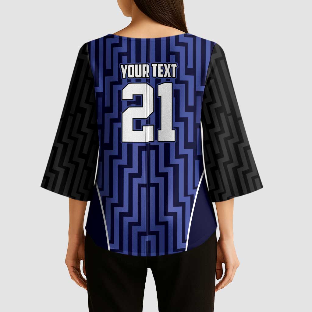 Custom Basketball New Zealand Kimono Sleeve Blouse Blue Maori Ta Moko Indigenous - Polynesian Pride