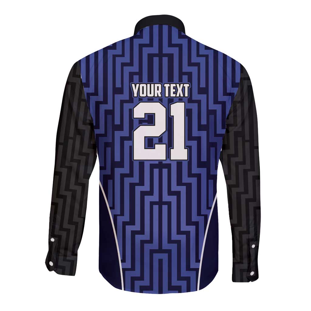 Custom Basketball New Zealand Long Sleeve Button Shirt Blue Maori Ta Moko Indigenous - Polynesian Pride