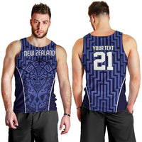 Custom Basketball New Zealand Men Tank Top Blue Maori Ta Moko Indigenous - Polynesian Pride