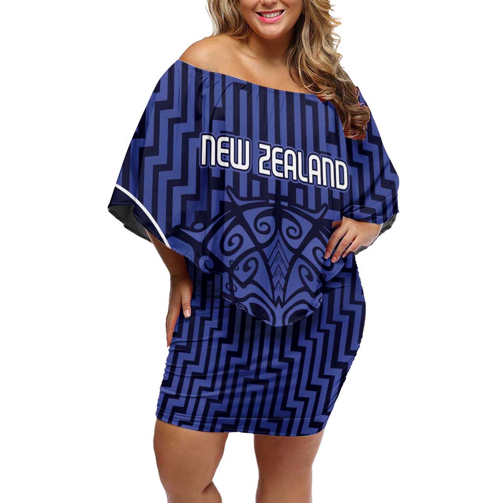 Custom Basketball New Zealand Off Shoulder Short Dress Blue Maori Ta Moko Indigenous - Polynesian Pride