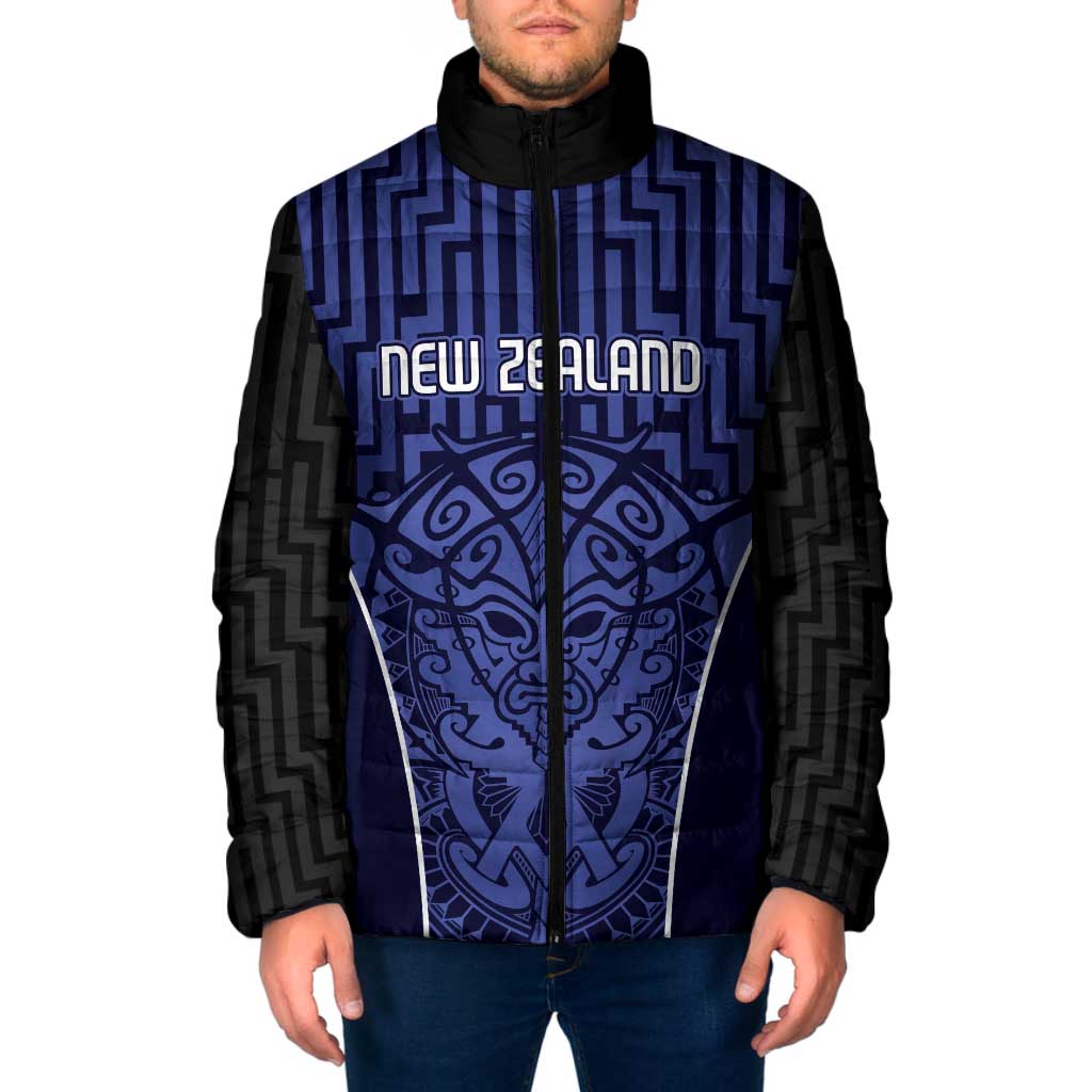 Custom Basketball New Zealand Padded Jacket Blue Maori Ta Moko Indigenous LT9 Blue - Polynesian Pride