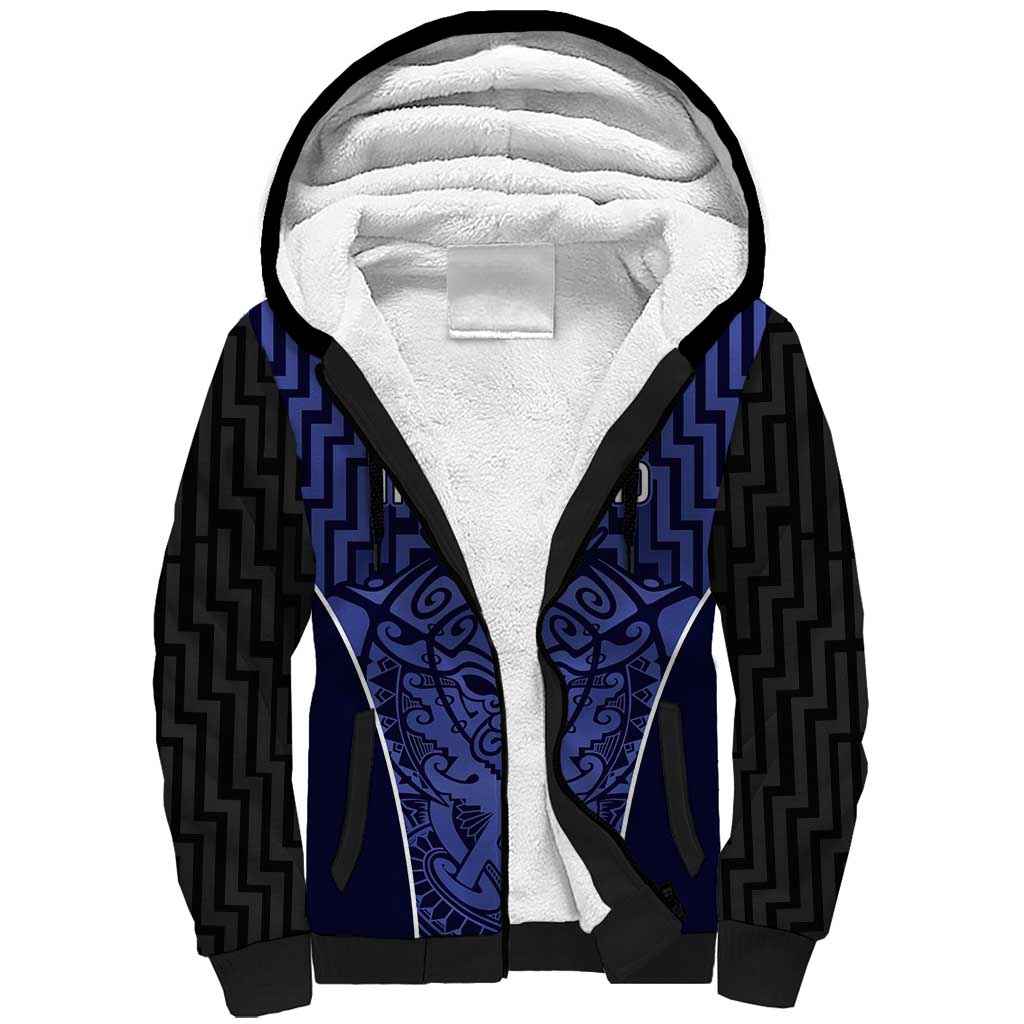 Custom Basketball New Zealand Sherpa Hoodie Blue Maori Ta Moko Indigenous LT9 Unisex Blue - Polynesian Pride
