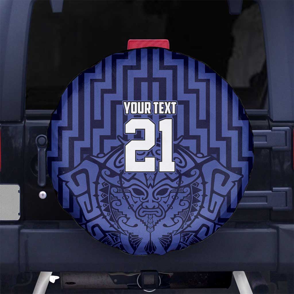 Custom Basketball New Zealand Spare Tire Cover Blue Maori Ta Moko Indigenous - Polynesian Pride