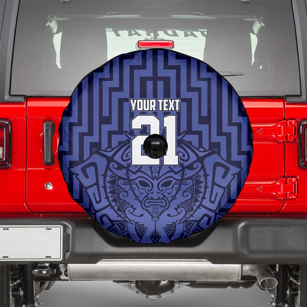 Custom Basketball New Zealand Spare Tire Cover Blue Maori Ta Moko Indigenous - Polynesian Pride