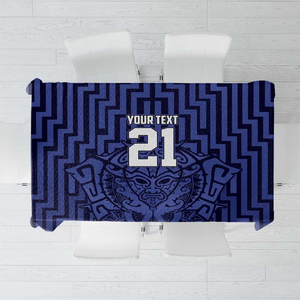 Custom Basketball New Zealand Tablecloth Blue Maori Ta Moko Indigenous - Polynesian Pride