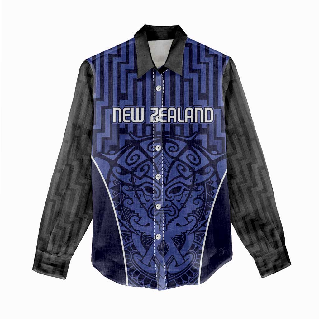 Custom Basketball New Zealand Women Casual Shirt Blue Maori Ta Moko Indigenous - Polynesian Pride