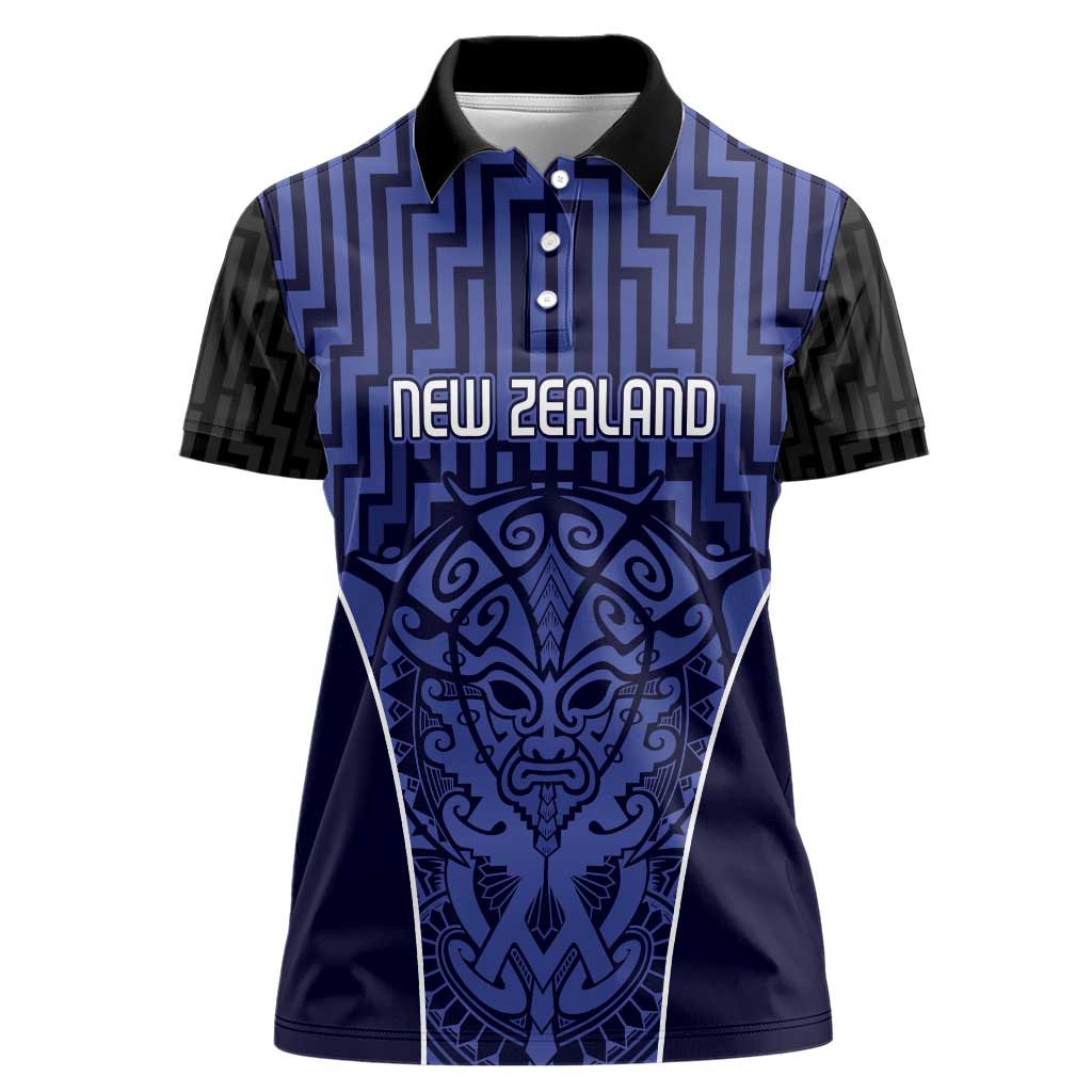 Custom Basketball New Zealand Women Polo Shirt Blue Maori Ta Moko Indigenous - Polynesian Pride