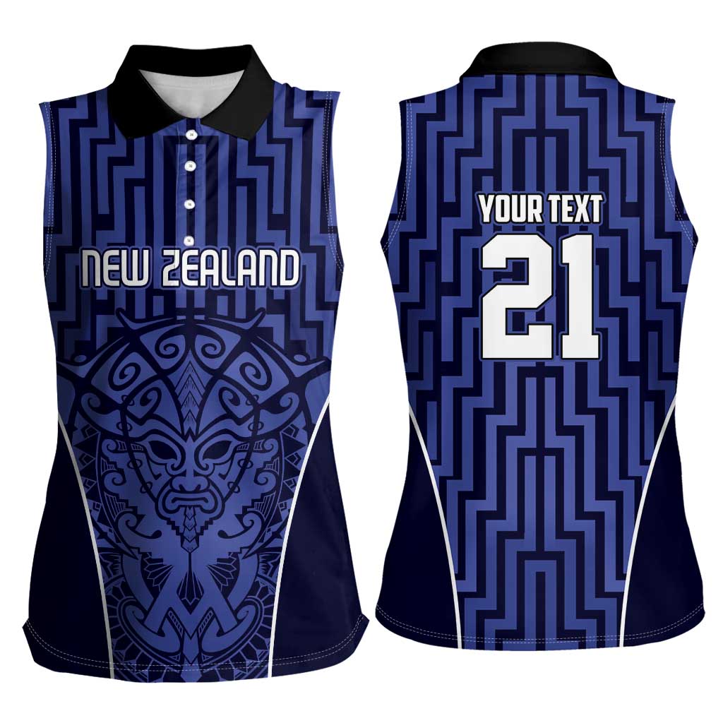 Custom Basketball New Zealand Women Sleeveless Polo Shirt Blue Maori Ta Moko Indigenous - Polynesian Pride