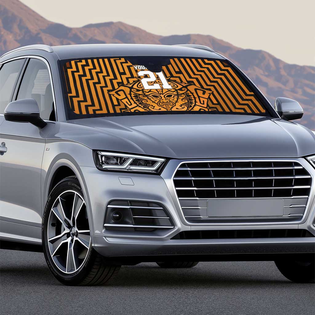 Custom Basketball New Zealand Auto Sun Shade Gold Maori Ta Moko Indigenous - Polynesian Pride